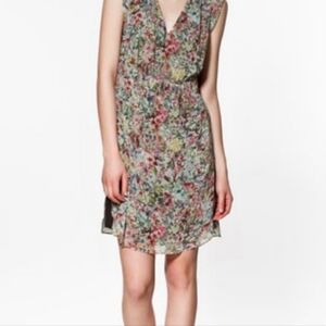Zara Chiffon Floral Sleeveless V-Neck Dress Sz Medium